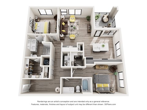 Floor plan for 2 beds, 2 baths, 1339 sqft